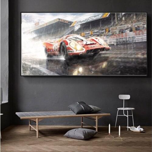 Sport Racing Super Car In Rain Wall Art Canvas Posters Prints Painting Wall Pictures Living Room Modern Home Decor Accessories