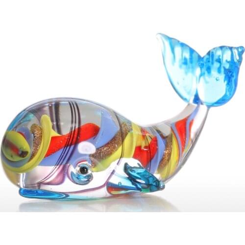 Tooarts Colorful Whale Gift Glass Stand Ornament Animal Figurine Handblown Home Decor Multicolor for Office Decoration Crafts