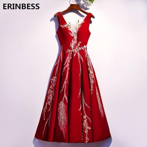 Vintage Short Prom Dresses 2020 Vestido De Festa Scoop Neck Burgundy Prom Dress Tea-Length Formal Party Evening Gowns For Women