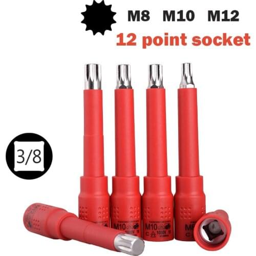 High Quality 1000V High Voltage Insulated 3/8 VDE Lengthen Twelve-point Socket M8 M10 M12 Electrician Tools