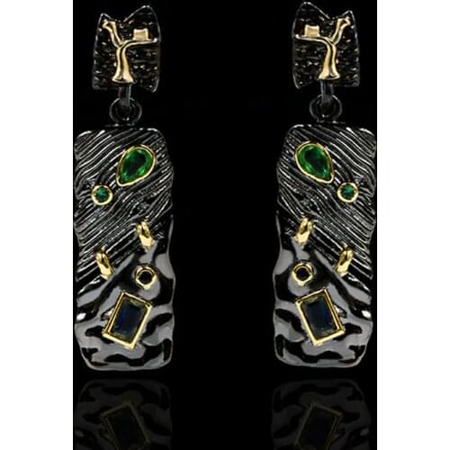 Exquisite Ethnic Style Two-tone Black Gold Irregular Geometric Ladies Earrings 925 Silver Italian Handmade Jewelry Fancy Earring