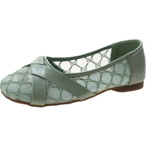 New Lace Mesh Single Shoes Women Korean Style Comfortable Shallow Mouth Flat Womens Shoes Round Toe Sandals Fairy Style