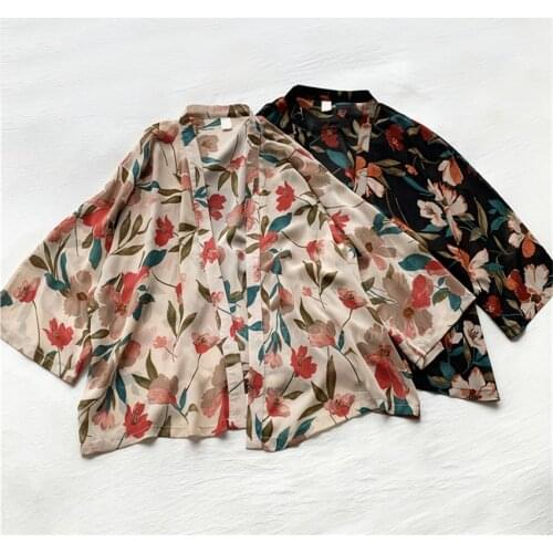 Women Harajuku Cardigan Japanese Kimono Summer Floral Loose Blouse Thin Transparent Sunscreen Coat Yukata Clothes One Size