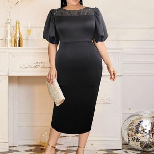 Hollow Out Splicing Fashion Western Style Womens Dress Oversize African High Waist Round Neck Lantern Sleeve Sexy Perspective