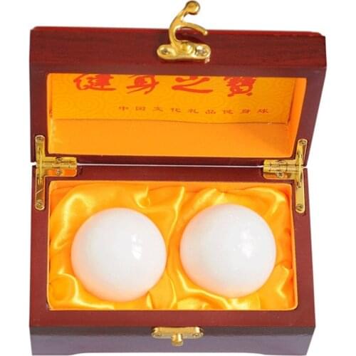 2" Natural Jade Stone Baoding Fitness Balls Chinese Health Exercise Stress Hand Balls With Gift Box W2352