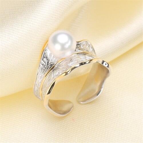 925 Silver Ring Natural Freshwater Pearl Rings Without Pearl Adjustable Empty Accessories For Women Silver and Gold Color Custom