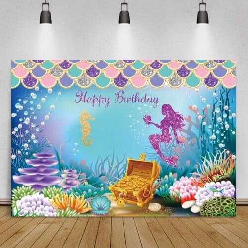 Photography Background Mermaid Treasure Pearl Fish Scales Birthday Party Newborn Baby Shower Photography Backdrop Photocall