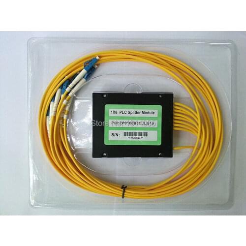 Hot Sale 10pieces/lot 3.0MM 1X8fiber splitter LC/PC PLC Splitter Module SM 1M ABS BOX