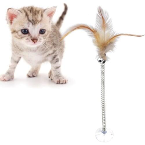1PCS Cat Teaser Toy Suction Cup Spring Bell Pet Teaser Toy Cat Interactive Toy Cat Funny Toy Feather Cat Teaser Toy Supplies
