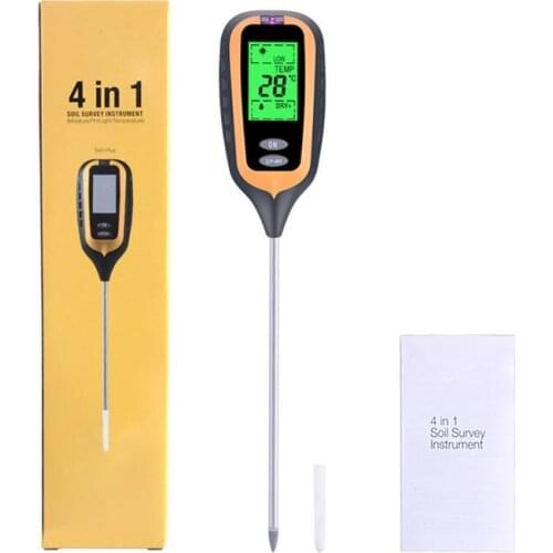 Free Shipping 4 IN 1 Digital Soil Moisture PH Meter Temperature Sunlight Tester for Garden Farm Lawn Plant with LCD Display