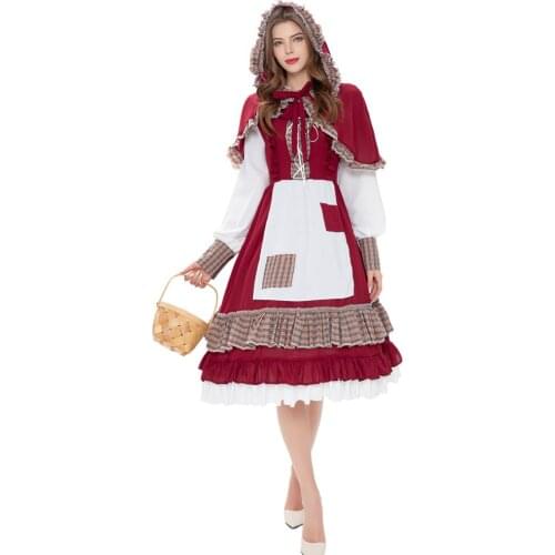 Adult Anime Maid Cosplay Costume Lolita Dress Medieval Sweet Wine Red Gothic Sexy Party Fancy Girl Halloween