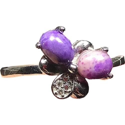 8x6mm Natural Purple Sugilite Ring Silver Sterling Jewelry For Woman Lady Man Beads Crystal Flower Stone Adjustable Ring AAAAA