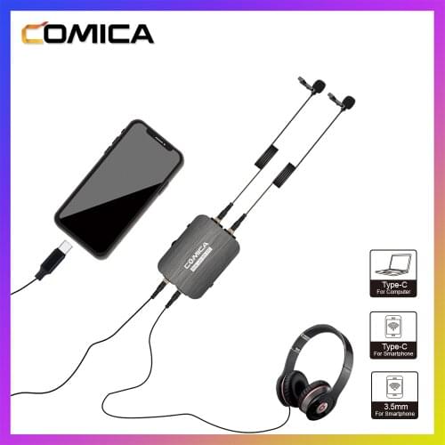 Comica CVM-D03 STC Dual-head Lavalier Lapel Microphone Omnidirectional Clip-on Interview Microphone for Type-c/3.5mm Smartphone