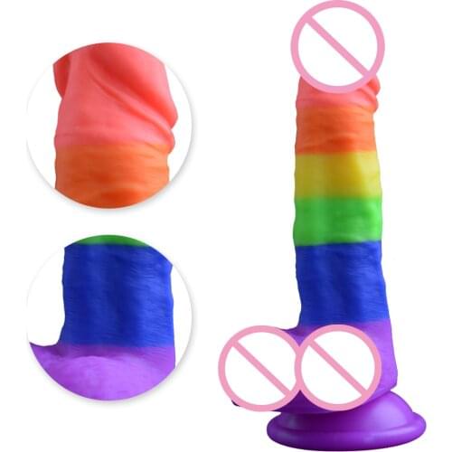 Colorful Dildo Realistic Penis Soft Dual Silicone Dick Sucking Cup Cock Vagina Masturbator G-spot Clitoris Stimulator Sex Toys