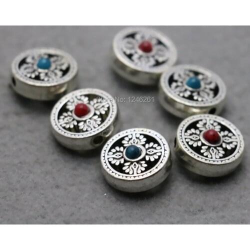 10PCS Blue/Red Round Alloy Findings components Jewelry Design Making Fittings for Accessory DIY Ornaments Silver-plate 17*4.5mm