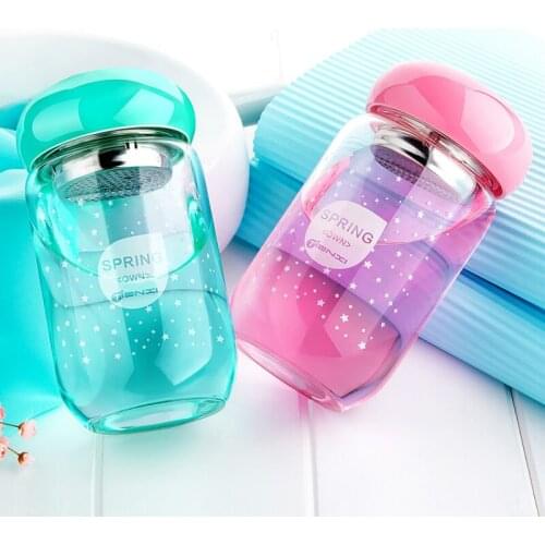 Small Cute Water Bottle Kids Glass Leak Proof Unique Girl Drinking Bottle School Pink Botellas De Vidrio Women Bottles AB50WB