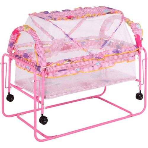 Multi-function Metal Baby Crib Bed Cot Baby Playpen Bed Baby Crib Trolley Swing Bed with Roller Mosquito Net Newborn Crib 1~12M