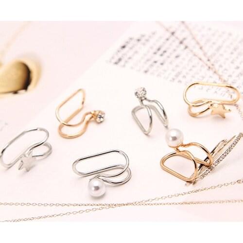 Fashion Ear Cuff Gold Star Pearl Non-Piercing Ear Clips Fake Cartilage Earring Jewelry For Women Men