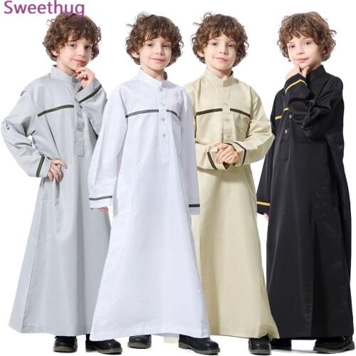 Muslim Fashion Robe Teenager Kids Saudi Arabia Pakistan Boy Thobe Middle East Jubba Islamic Clothing Men Party Thobe Kaftan