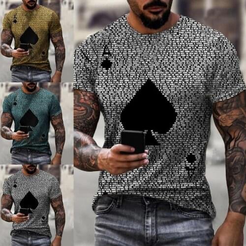 2021 Men Playing Cards Print T-shirt Mens Summer Casual Short Sleeve Pullover Round Neck Loose Fashion Casual Street Tops