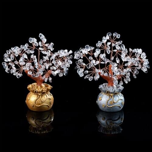 Natural Crystal Money Tree Decoration Stones Feng Shui Ornament Home Office