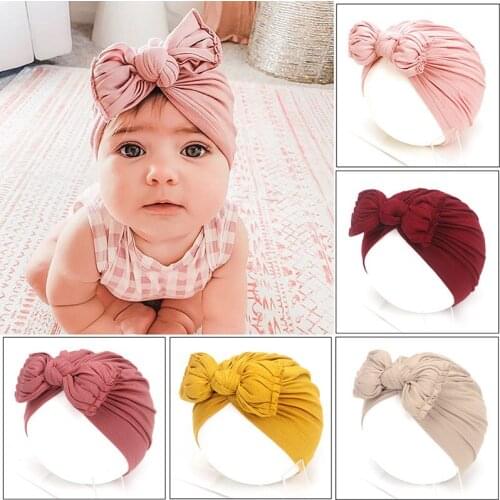 New Baby Accessories For Newborn Toddler Kids Baby Boy Girls Turban Cotton Beanie Hat Winter Cap BowKnot Solid Soft Caps