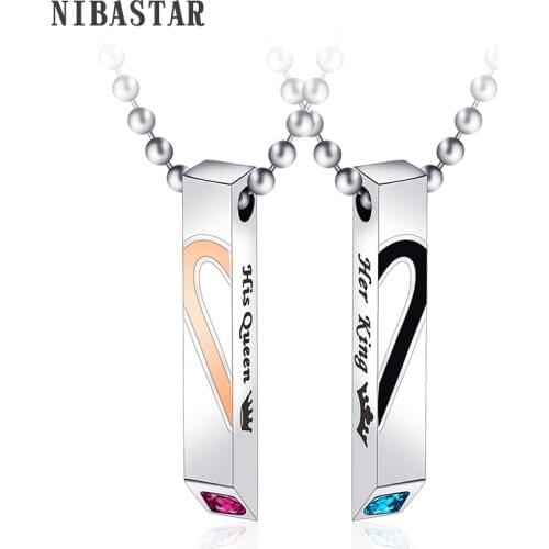 New Men Women Stainless Steel Beads Chain Heart Love Necklaces for Couples Fashion Zircon Pendant Paired Suspension Pendant