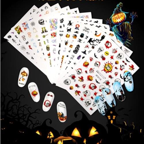 New 3D Nail Cool English Halloween Laser Nail Art Pumpkin DIY Set Nail Jewelry Design Nails Accessories Fashion Manicure Sticker