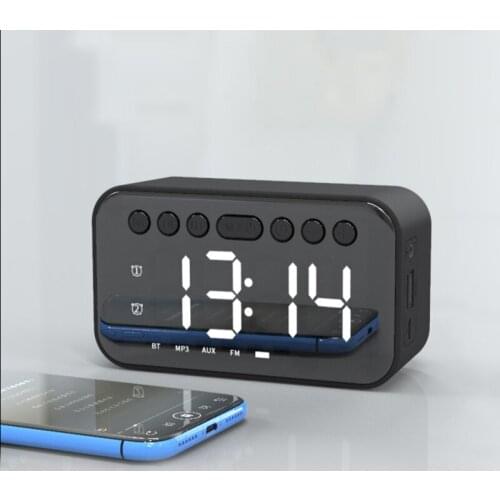 New Bedside Speaker Bluetooth 5.0 Wireless Alarm Clock Mirror Design Loudspeaker Portable Stereo FM Radio Home Subwoofer