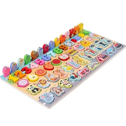 Montessori Educational Toy 8 In 1 Multifunctional Wooden Matching Puzzle Board Game for Children Puzzle Board Game Montessori