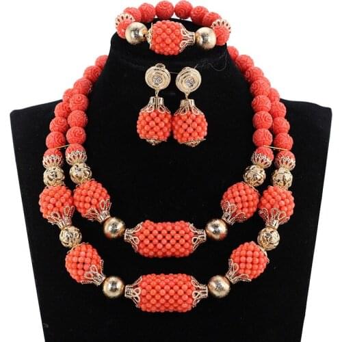 African Red Beads Balls Necklace Sets Fabulous Crystal Bead Jewelry Bridal Indian Jewellery Necklace Set Free Shipping PJW121