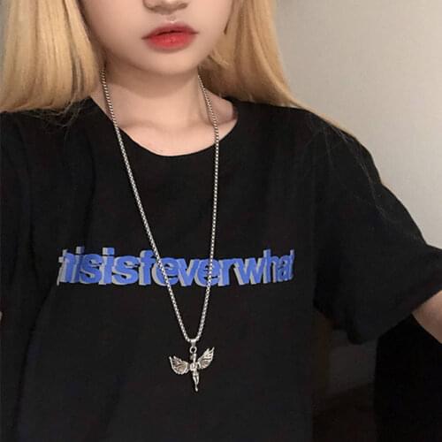 Hip-hop necklace titanium steel not rusty punk angel vintage Chic net red bungee pendant jewelry hanging men and women tide