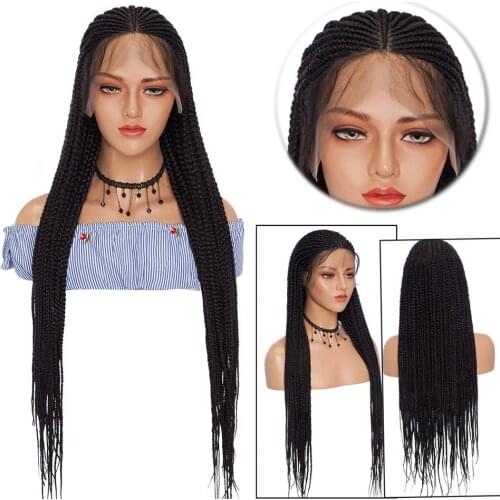 HAIRRO Braided Box Braids Wigs High Temperature Fiber Hair Synthetic Lace Front Wig For Black Women Black Hair Lace Wigs