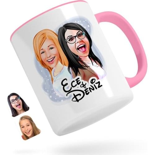 Personalized Sisters Caricature Of Pink Mug Bardak-11