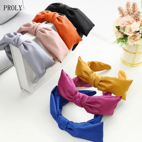 PROLY New Fashion Women Headband Wide Side Big Bowknot Hairband Solid Color Casual Headwear For Adult Hair Accessories