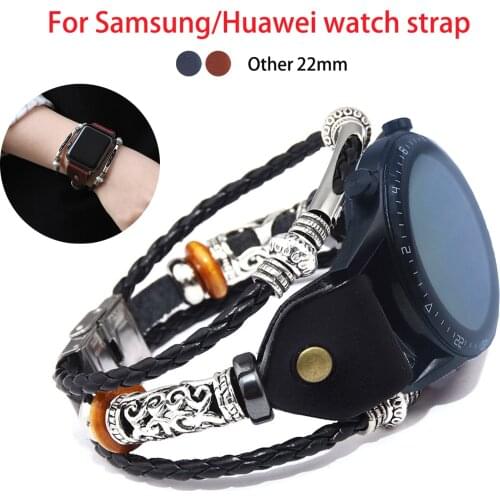 22mm Band Leather Strap for Huawe Watch GT2 46mm Genuine Retro Strap for Samsung Galaxy Watch 3 45mm 46mm S3 Bracelet Wristband