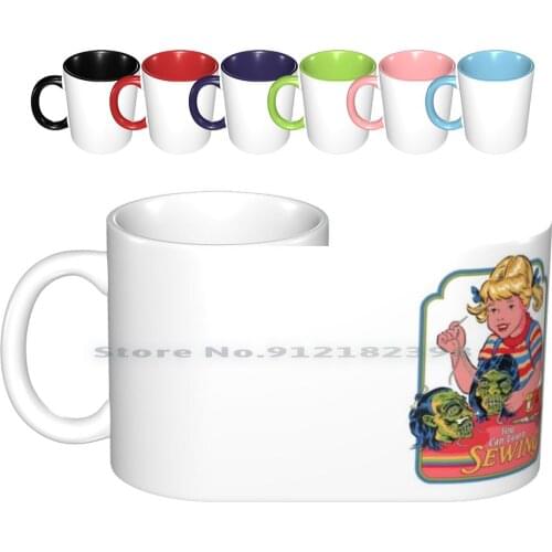 You Can Learn Sewing Ceramic Mugs Coffee Cups Milk Tea Mug Voodoo Shrunken Head Sewing Occult Funny Parody Retro Vintage