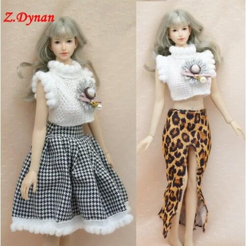 1/6 Scale female doll clothing white sleeveless sweater /Leopard skirt/plaid skirt fit 12 inches TBL PH JIAOU action figure
