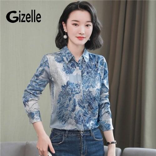 Gizelle Runway Vintage Elegant Work Female Shirts Turn Down Collar Button Up Women Blouses Slim Casual Street France Blusas Moda