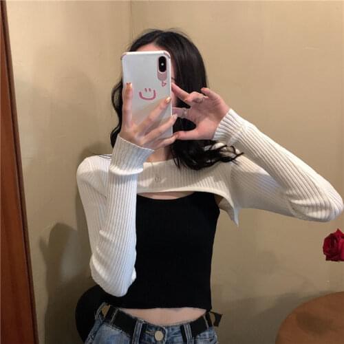 Woman Sweaters Pullover Early Autumn Internet Celebrity High Waist Ultra Short Top Clothes T-shirt Femme Chandails