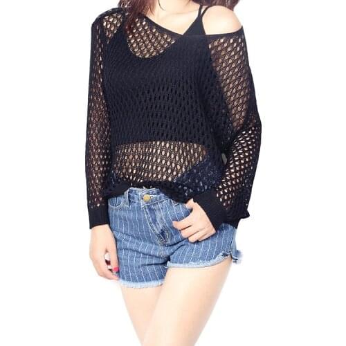 2017 Autumn Winter Womens Casual Solid V-neck Full Sweater Sets Of Hollow Head Perspective Knitted Pullover Sweater