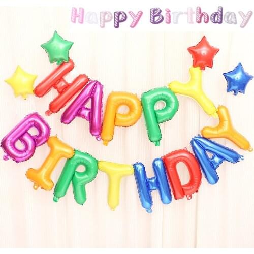 13pcs/lot letter ballons 16inch aluminum happy birthday balloons with hanging holes lanyard balloon birthday party decorations