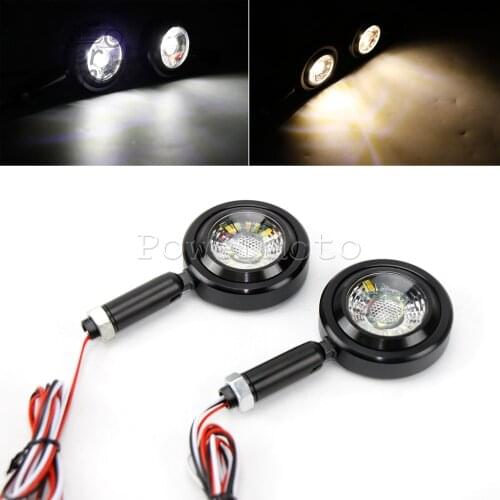 DC 12V Motorcycle Aluminum LED Turn Signal Light w/ Running White Lamp For Yamaha Honda Suzuki 10mm Bolt Amber Blinker Indicator
