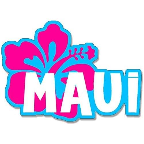 American Vinyl Hibiscus Shaped Maui Sticker (Hawaii hi Hawaiian Beach Island)