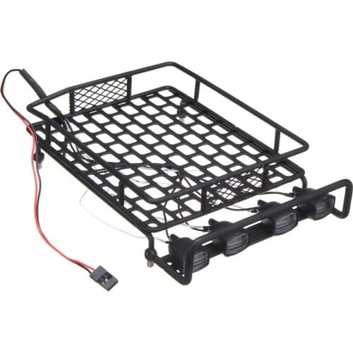 Luggage Roof Rack with 4 LED Light Bar for 1:10th RC Vehicles Rock Crawler Rally