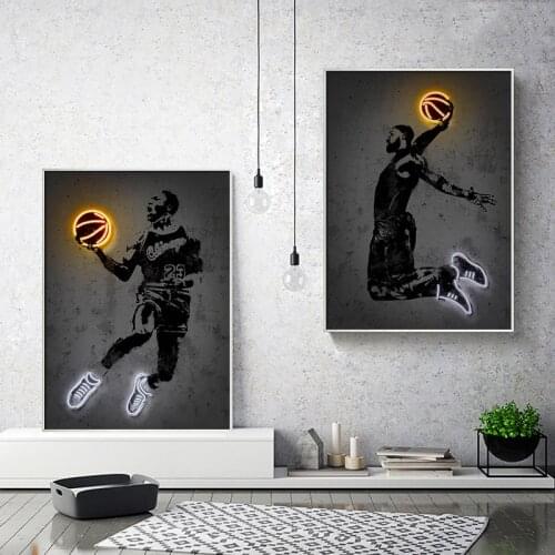 Basketball Wall Art, Neon Print Poster, Street Art, Concrete Bricks, Stencil Art, Neon Sign, Basketball Poster, Sport Art