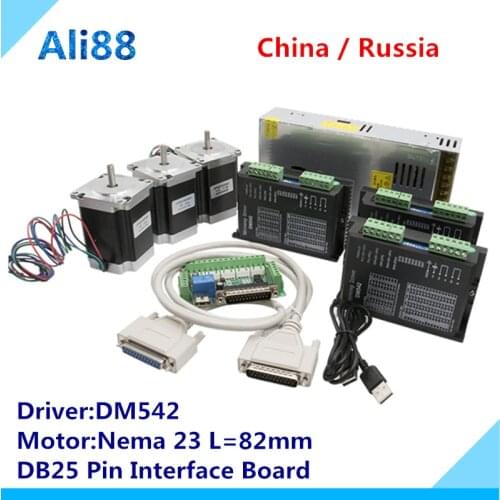 Free shipping! Router CNC Nema 23 stepper motor kit: DM542 servo drive+MACH3 interface board+315Oz-in motor de passo моторчик