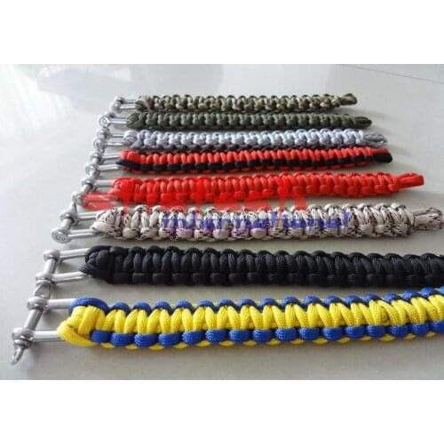 500pcs Women Men Outdoor Paracord Survival Bracelet with Stainless Steel Bow Shackle handmade black friendship bracelets