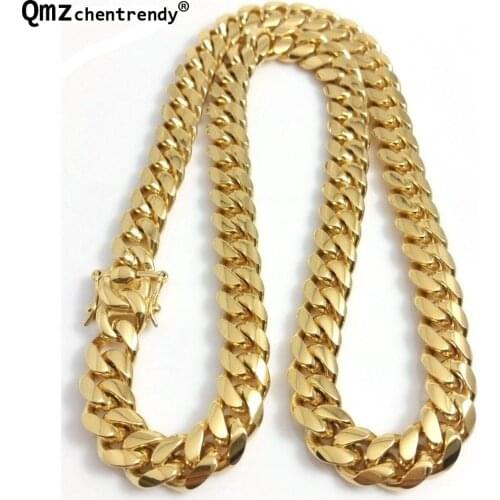 Hip hop 14mm Stainless Steel Curb Cuban Mens Chain Necklace Boys Fashion Chain Dragon Clasp Link jewelry