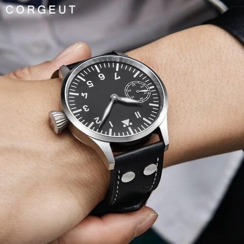 Corgeut 17 Jewels Mechanical Hand Winding Watch Seagull 3600 Movement 6497 Fashion Leather Sport Luminous Man Luxury Brand Watch